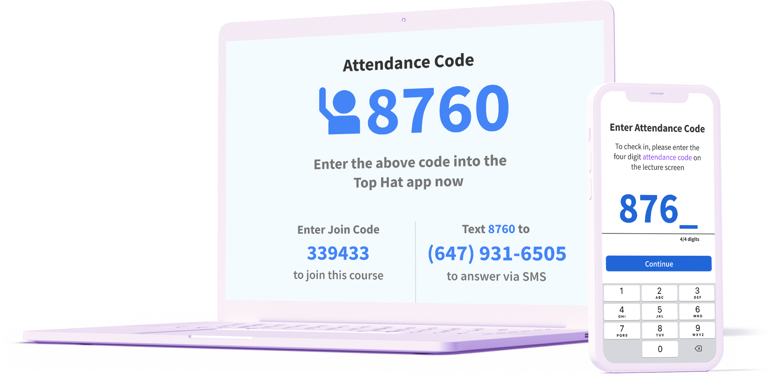 laptop and phone with attendance code